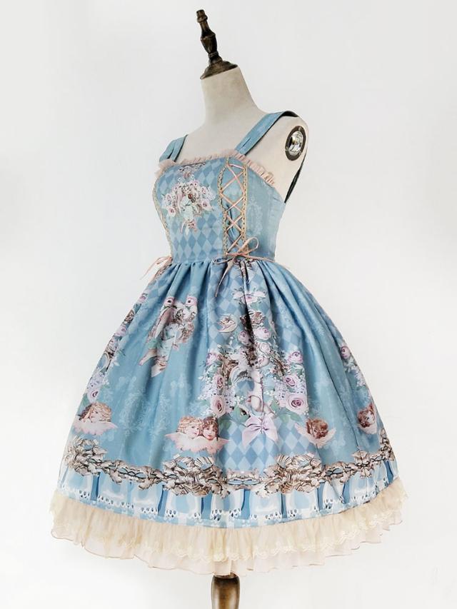 スウィートロリータドレスJSKインファンタエンジェル音楽プリントボウフリルシフォンロリータジャンパスカート スウィートロリータドレスJSKインファンタエンジェル音楽プリントボウ