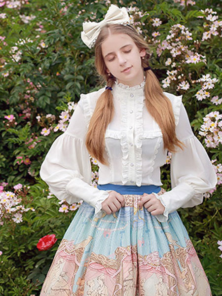 ロリィタブラウス無地長袖シフォンクラシック＆トラディションスタンドカラー ロリィタブラウス無地長袖シフォンクラシック＆トラディションスタンド