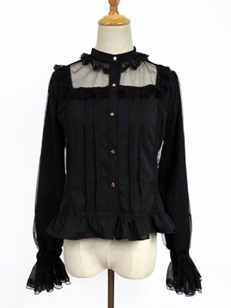 ロリィタブラウス無地フリル長袖シフォンクラシック＆トラディション