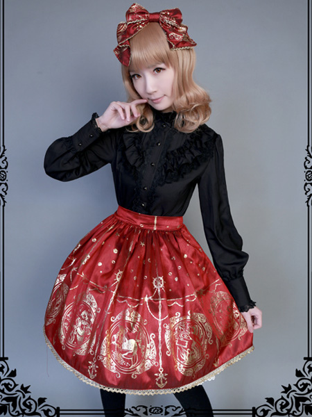 ロリータ服　スカート　スィート　プリント　レース　新作　ハイウェスト