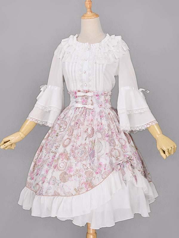 ロリィタスカート シフォン プリント柄 カジュアル フリル スウィート