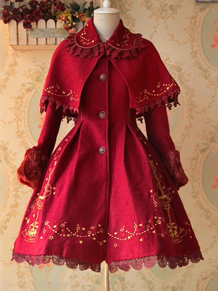 ロリィタケープ 刺繍 スウィート 合成繊維 カジュアル 馬柄