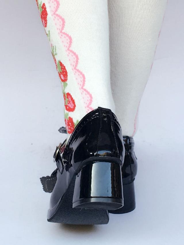 ロリィタ靴　ブラック　無地　ストリートウェア　丸いつま先　PU