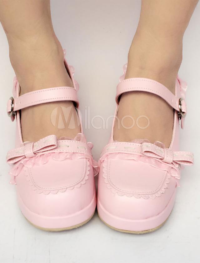 ロリィタフットウェア　ライトピンク　無地　ストリートウェア　スクエアトゥ　PU　の通販は 7,533円