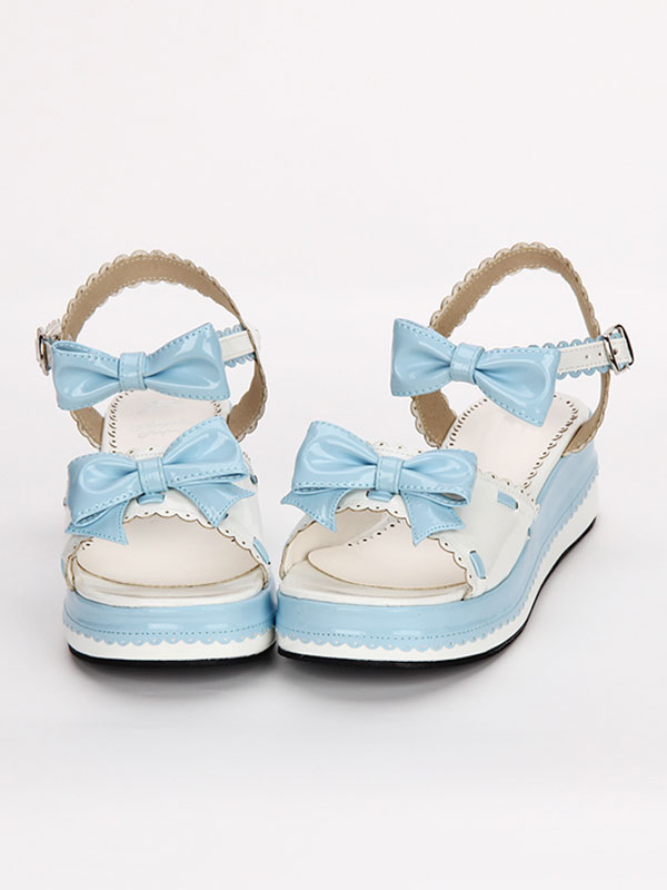 ロリィタサンダル　ウェッジソール　オープントゥ　PU　お茶会　リボン柄　の通販は