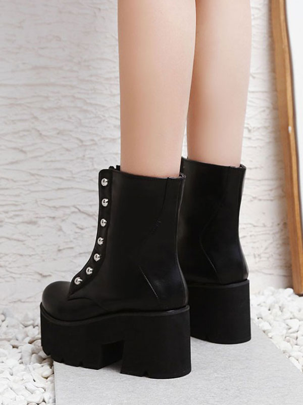 ロリータ ブラック ブーツ ロリータ ウェッジつま先バックル ショート