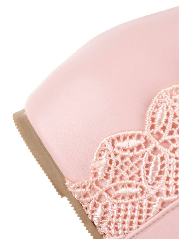 甘いロリータブーツはレースラウンドトゥロリータシューズブーティーを弓