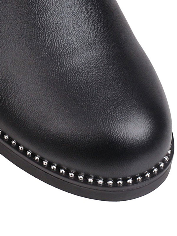 ロリータブーツレースボウフラットラウンドトゥPUレザーロリータシューズ