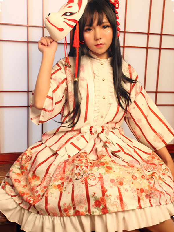 ロリィタ服　セット　コート＆スカート　原宿系　ポリエステル　お茶会　プリント柄