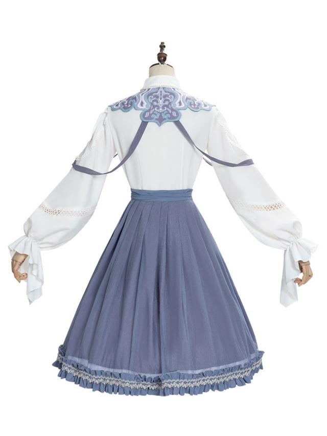 甘いロリータ衣装ベビーブルーレースアップフリンジフリル長袖中国風