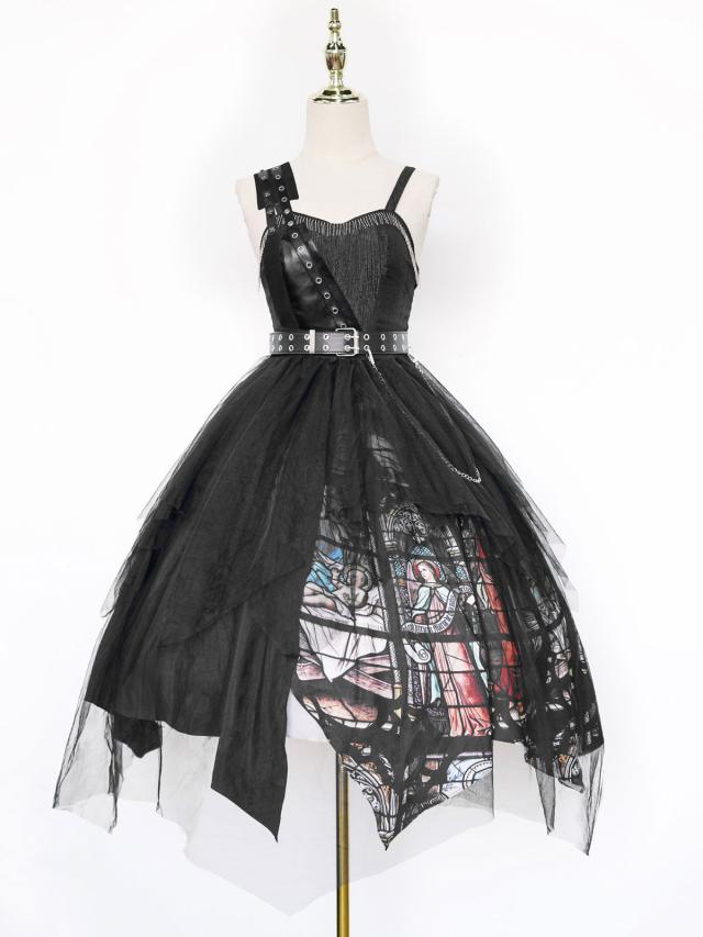 ゴシックロリータJSKドレス衣装黒赤グロメットノースリーブポリエステルデイリーカジュアルダークロリータジャンパースカート衣装 新作登場，豊富な ゴシックロリータJSKドレス衣装黒赤グロメット