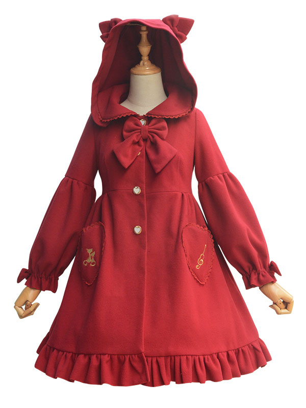 ロリィタコート アウターウェア ダークレッド ギャバジン お茶会