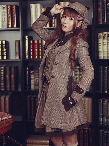 ロリィタコート アウターウェア グレイ ウール 格子縞 お茶会 長袖