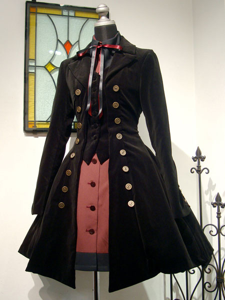 ゴシックロリータコートコーデュロイダブルブレストフェイク2ピース