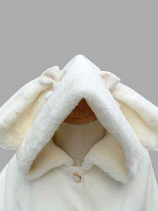 ロリィタケープ 無地 ホワイト スウィート フリル リボン ウサギ