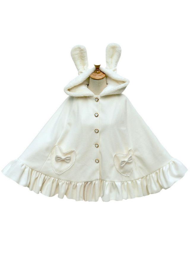 ロリィタケープ ウサギ柄 ホワイト スウィート リボン フリル ウサギ