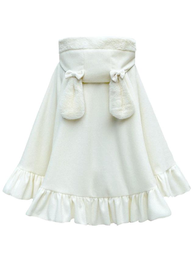 ロリィタケープ ウサギ柄 ホワイト スウィート リボン フリル ウサギ