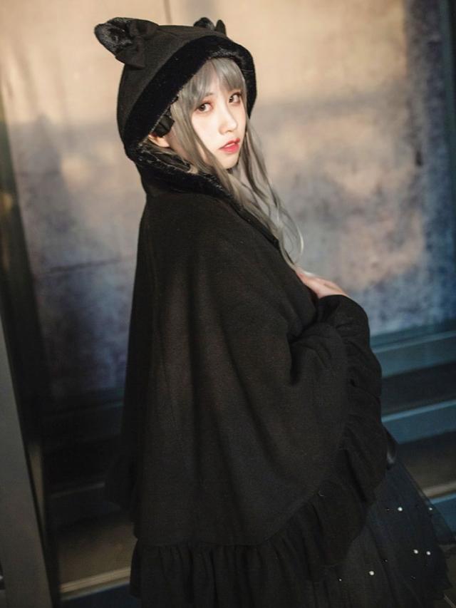 ロリィタケープ ウサギ柄 ホワイト スウィート リボン フリル ウサギ