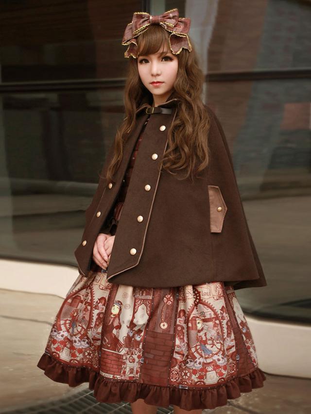 ロリィタケープ　金属飾り　ボタン　パンク　カジュアル　お茶会　無地　ネバーランド