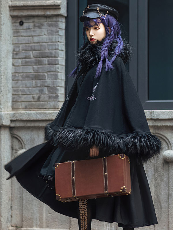 アカデミックロリータポンチョブラックユニフォームクロスプリーツ