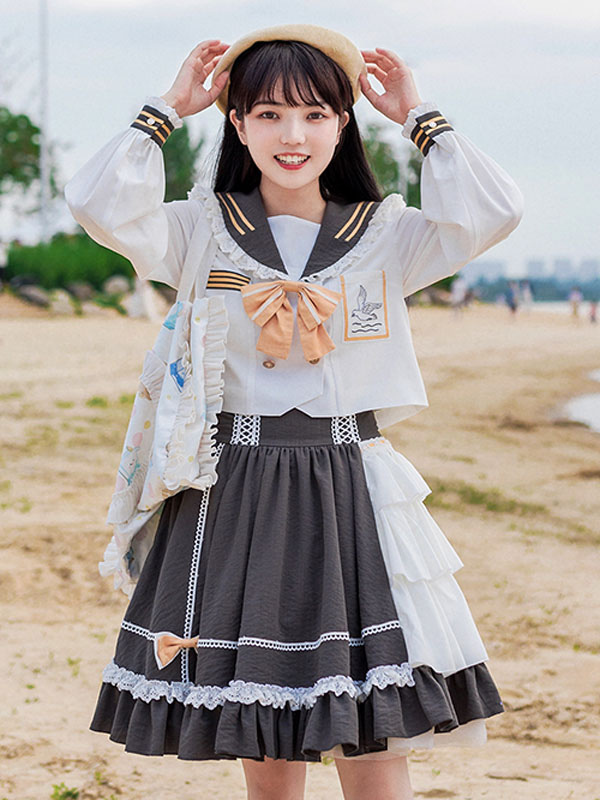 甘いロリータOPドレスポリエステル長袖フリル弓白カジュアルロリータワンピースドレスの通販は 甘いロリータOPドレスポリエステル長袖フリル弓白カジュアルロリータワンピースドレスの通販は