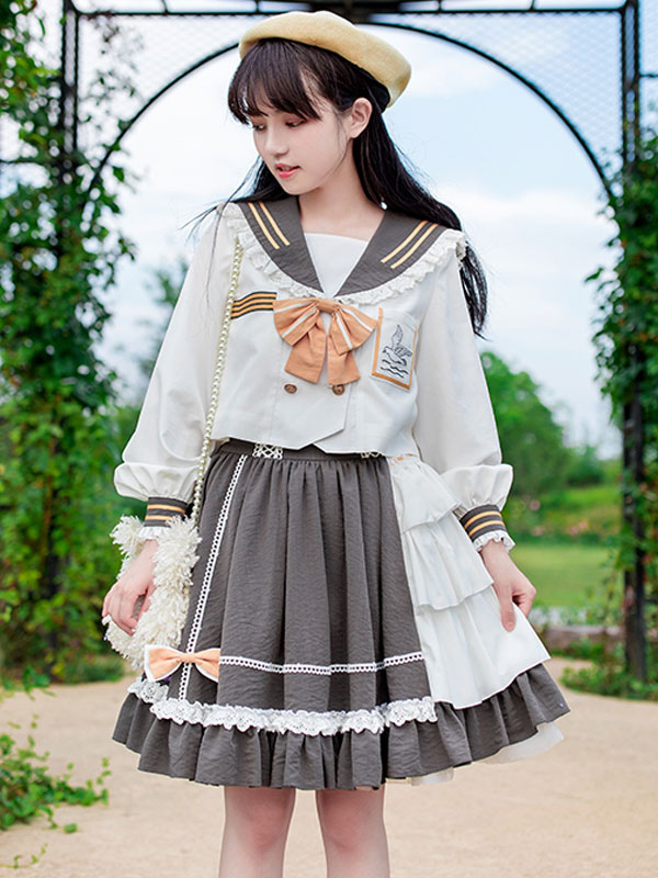 甘いロリータOPドレスポリエステル長袖フリル弓白カジュアルロリータワンピースドレスの通販は 甘いロリータOPドレスポリエステル長袖フリル弓白カジュアルロリータワンピースドレスの通販は