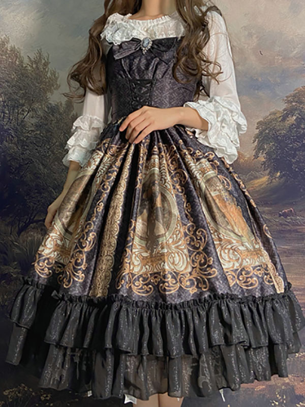 甘いロリータJSKドレスポリエステルノースリーブフリル甘いドレス