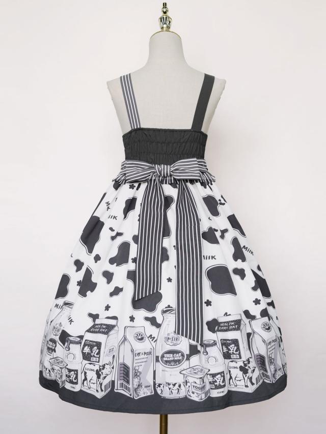 スウィートロリータオプトドレス2ピースセットジュエルネックポリエステルノースリーブ牛パターンフリルスウィートロリータドレス衣装の通販は