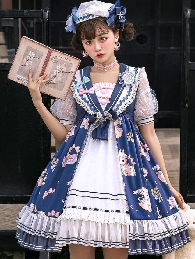 古典的なロリータOPドレス化学者半袖弓ロリータワンピースドレスとKC 古典的なロリータOPドレス化学者半袖弓ロリータワンピースドレスとKC 古典