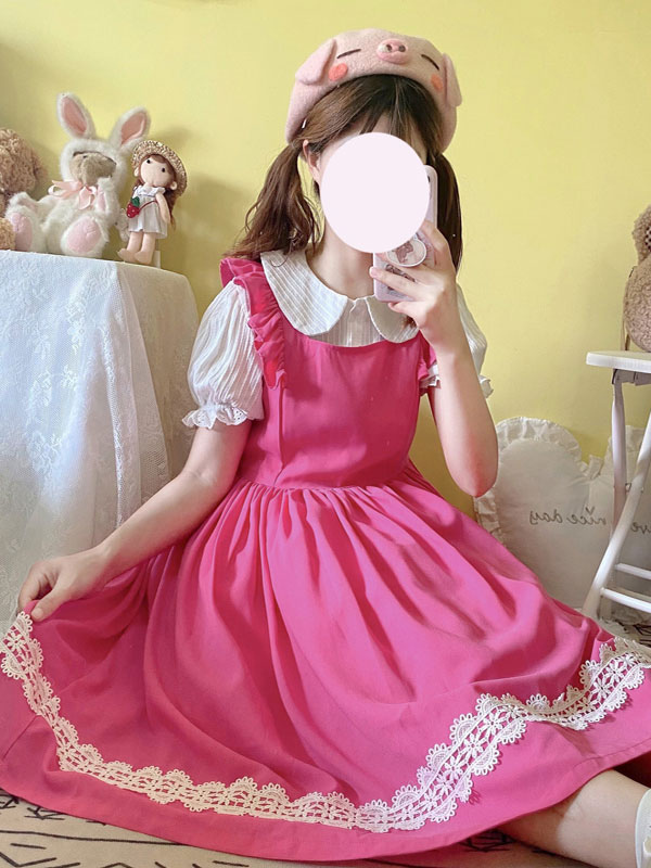 ピンク ロリータドレス ノースリーブ ロリータ ワンピース Lolita ジャンパースカート ドレス