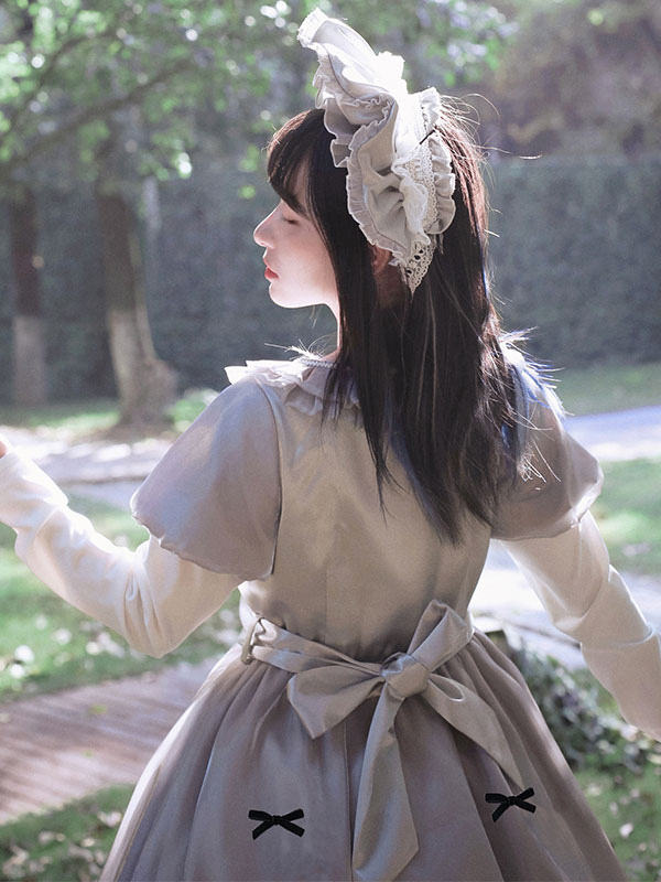 甘いロリータ OP ドレス ポリエステル 長袖 リボン フリル ライト