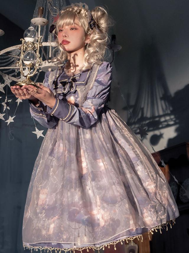 スウィートロリータ OP ドレス ポリエステル ロングスリーブ パープル ロリータ ワンピース ドレス スウィートロリータドレス \u2013 パステル、レース、かわいいスタイル