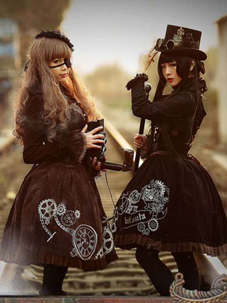 甘いロリータドレス　2021　リバースタイマー　スチームパンクJSK　ロリータ　プリントジャンパードレス　ジャンパースカートのみ 甘いロリータドレス 2021 リバースタイマー スチームパンクJSK