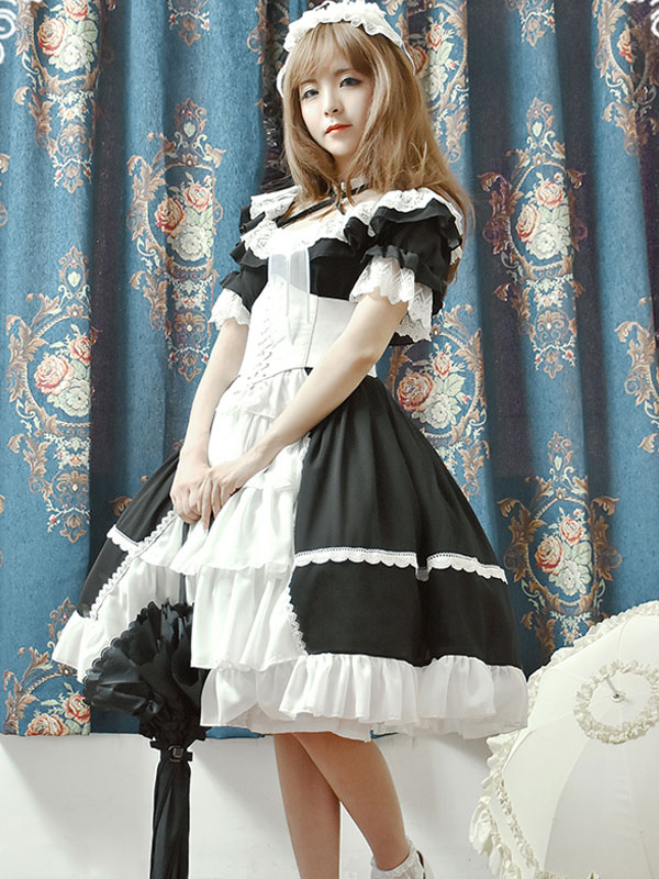 ロリィタジャンパースカート フリル スウィート シフォン ラウンドネック カジュアル 2カラーブロック の通販は ロリィタジャンパースカート フリル スウィート シフォン ラウンドネック カジュアル 2カラーブロック の通販は