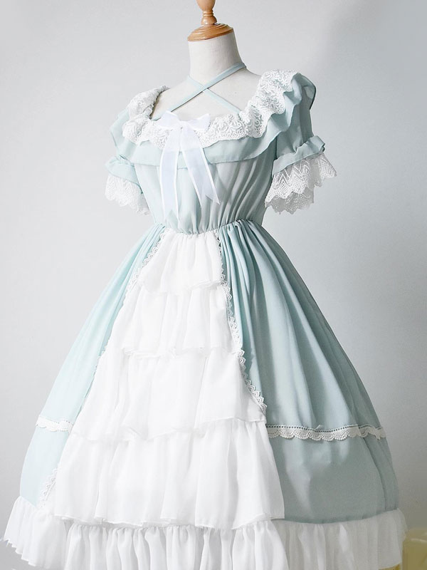 ロリィタジャンパースカート フリル スウィート シフォン ラウンドネック カジュアル 2カラーブロック の通販は ロリィタジャンパースカート フリル スウィート シフォン ラウンドネック カジュアル 2カラーブロック の通販は