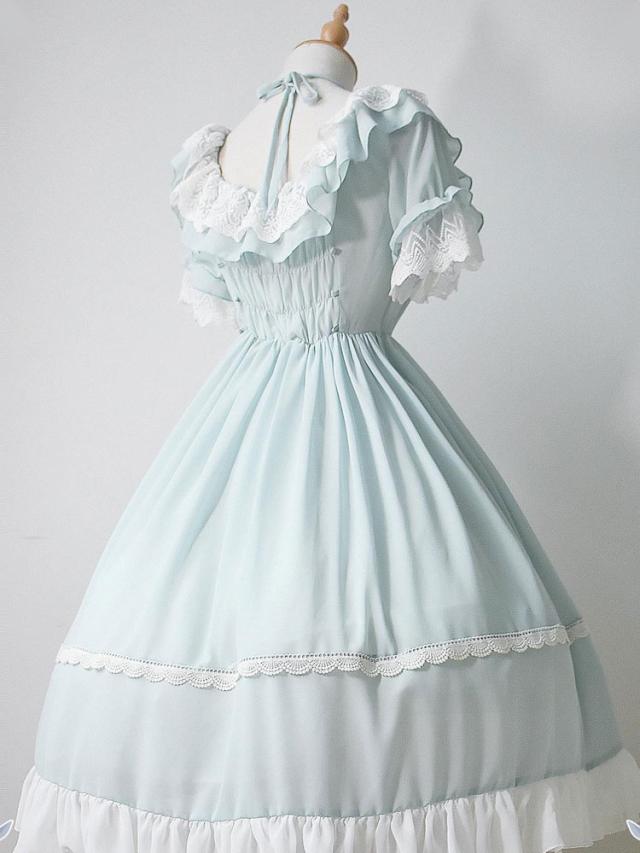 ロリィタジャンパースカート フリル スウィート シフォン ラウンドネック カジュアル 2カラーブロック の通販は ロリィタジャンパースカート フリル スウィート シフォン ラウンドネック カジュアル 2カラーブロック の通販は