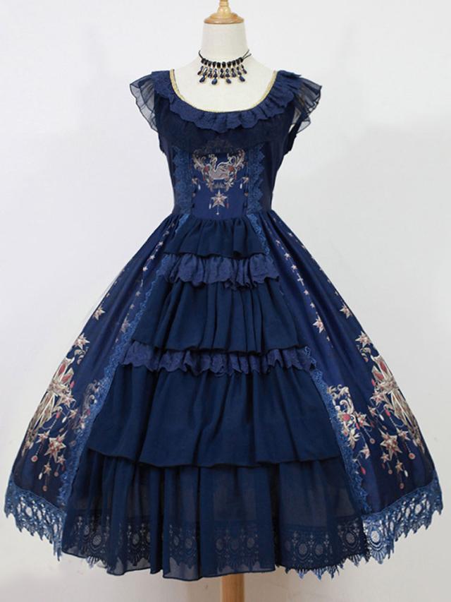 ロリィタジャンパースカート フリル ゴシック 綿繊維 ラウンドネック