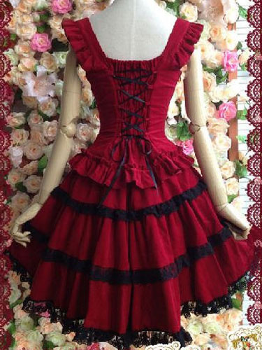 ロリィタジャンパースカート　レッド　スウィート　コットン　外出 ロリィタジャンパースカート レッド スウィート コットン 外出