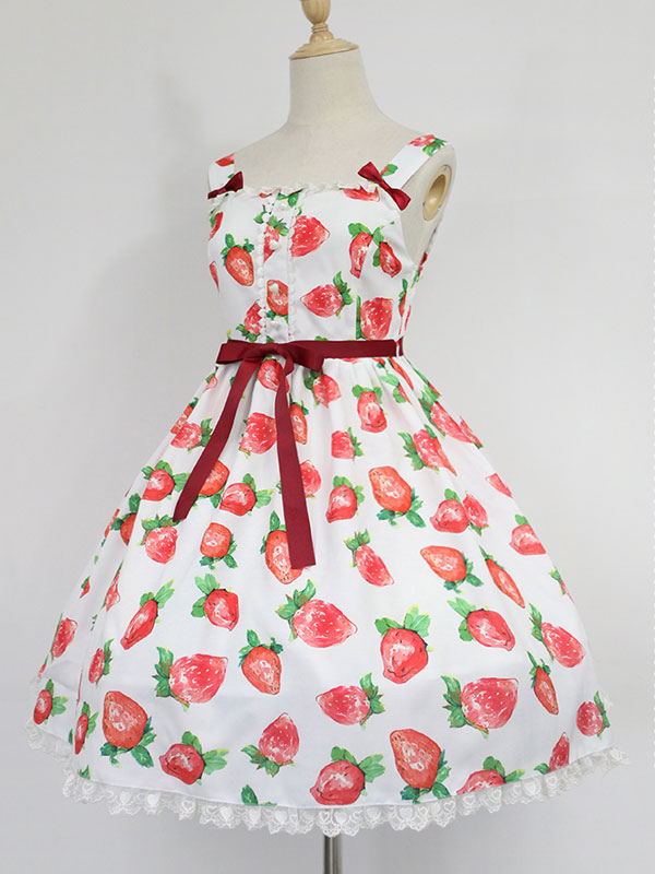 ロリィタジャンパースカート　スウィート　スクープネック　ポリエステル　プリント柄　お茶会