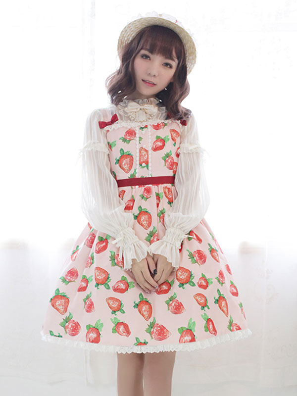 ロリィタジャンパースカート　スウィート　スクープネック　ポリエステル　プリント柄　お茶会 ロリィタジャンパースカート スウィート スクープネック ポリエステル