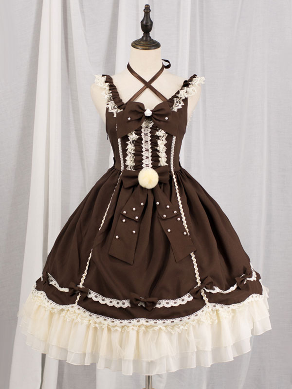 古典的なロリータJSKドレスネバーランドフリルボウレースパール