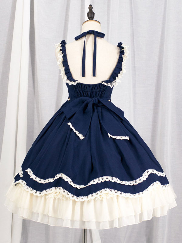 古典的なロリータJSKドレスネバーランドフリルボウレースパール