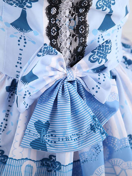 古典的なロリータJSKドレスライトスカイブルーレースアップボウ