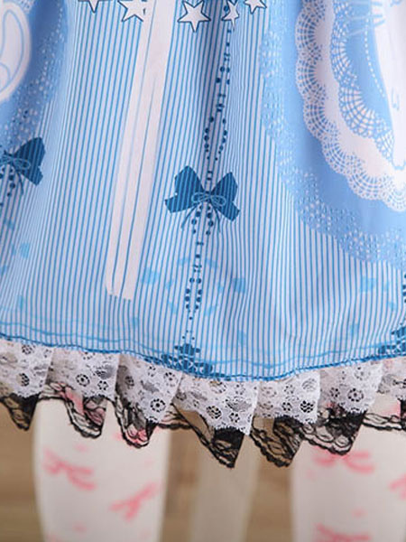 古典的なロリータJSKドレスライトスカイブルーレースアップボウ