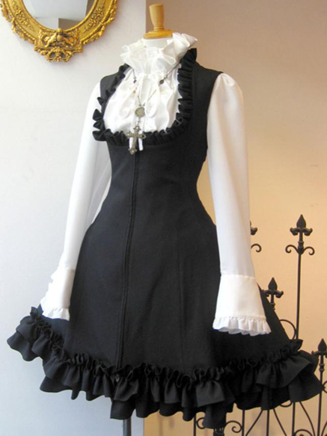 ゴシックロリータJSKドレスレースアップブラックロリータジャンパー