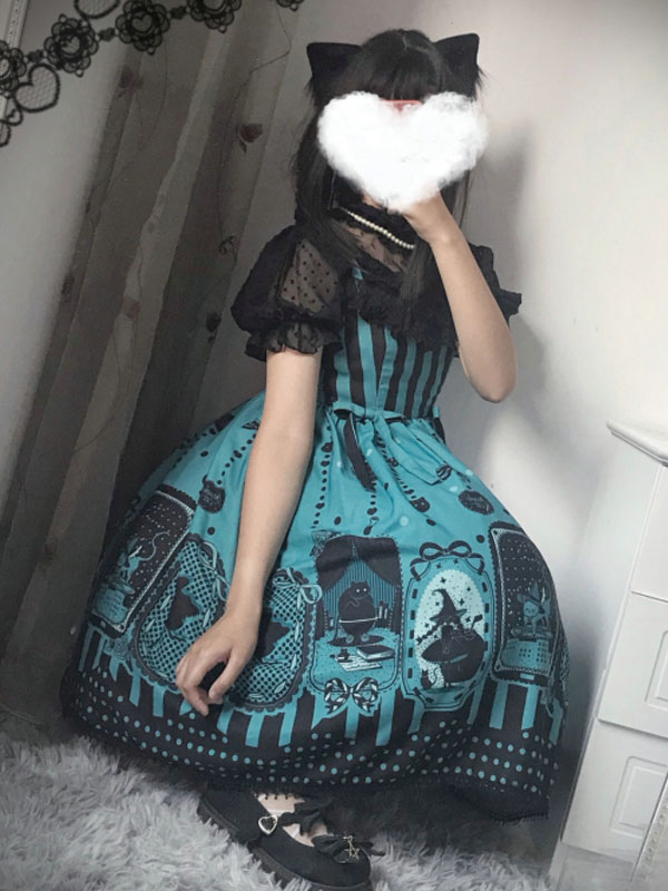 甘いロリータJSKドレスネバーランドフローラルプリントフリルボウ