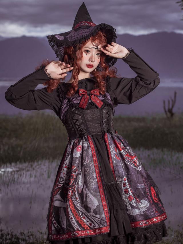 ロリータJSKドレスブラックシルバーノースリーブボウポリエステルキャミロリータジャンパースカートの通販は