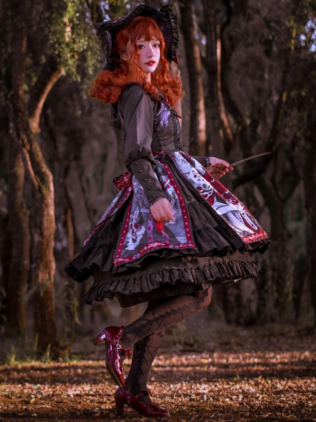 ロリータJSKドレスブラックシルバーノースリーブボウポリエステル