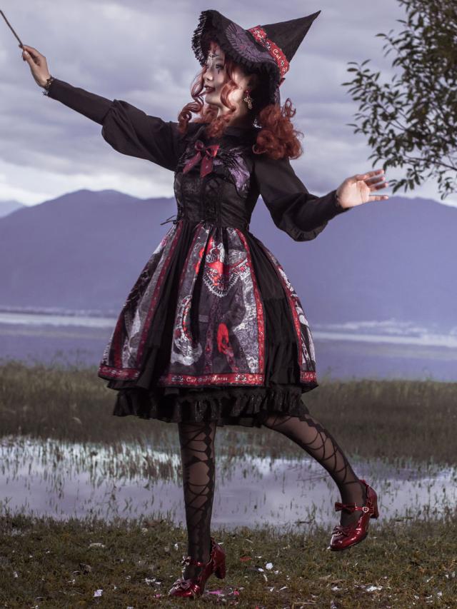 ロリータJSKドレスブラックシルバーノースリーブボウポリエステル