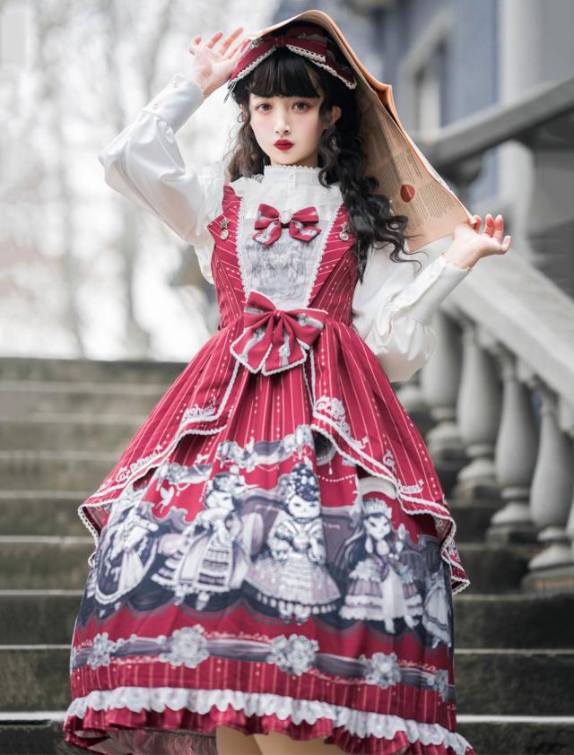 LolitaJSKドレスブルゴーニュノースリーブポリエステル生地Lolita
